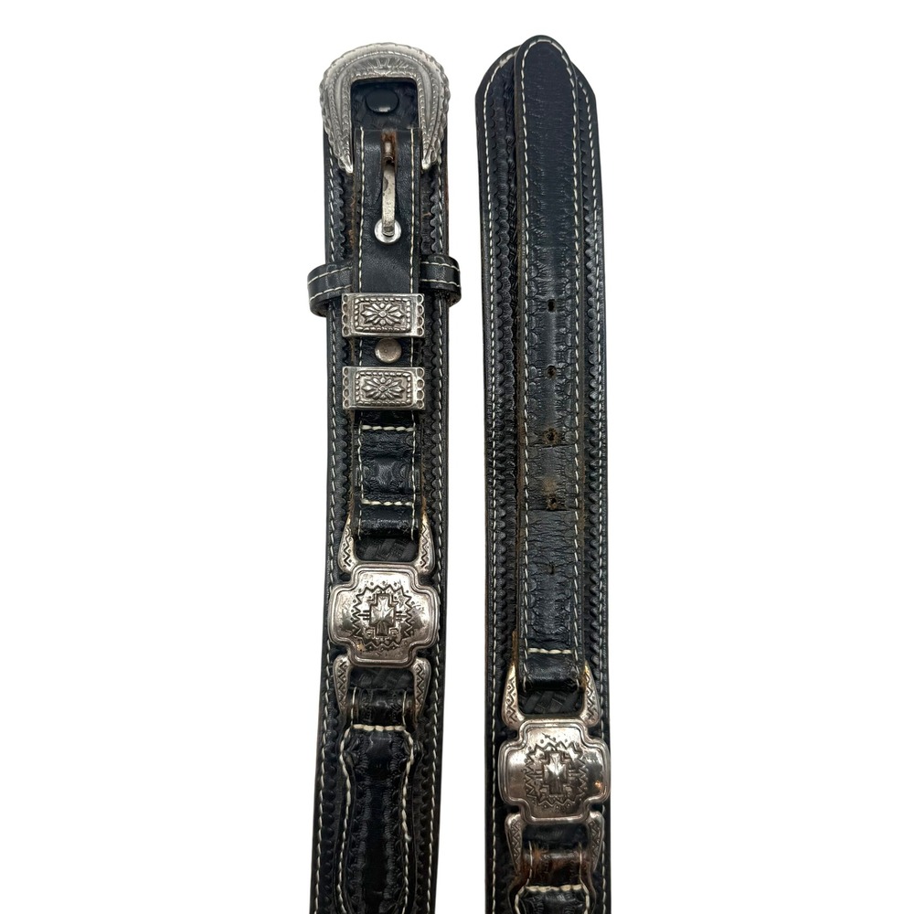 Vintage 1994 Nocona Black Leather Western Concho Ranger Belt Cowboy Texas USA 38